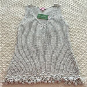 Lilly Pulitzer Jaya silver Knit Sleeveless Sweater Top with Tassels NWT